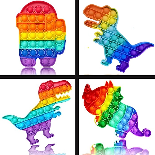 

Push Popp Bubble Fidget Sensory Toy Rainbow Push Pop Fidget Toy 4 Pack Cheap Among in Us Dinosaur Unicorn Popping Popper ADHD Game Stress Reliever Cool Things Gift for Boy Girl Adults (Rainbow 4 PCS)