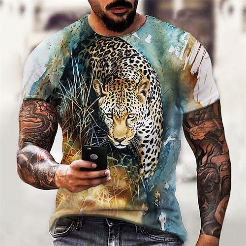 

Men's T shirt Tee Graphic Animal Crew Neck Green 3D Print Daily Sports Short Sleeve Print Clothing Apparel Designer Casual Classic Big and Tall / Summer / Summer