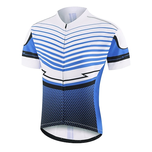 

21Grams Men's Cycling Jersey Short Sleeve Bike Top with 3 Rear Pockets Mountain Bike MTB Road Bike Cycling Breathable Quick Dry Moisture Wicking Reflective Strips Blue Stripes Polyester Spandex Sports