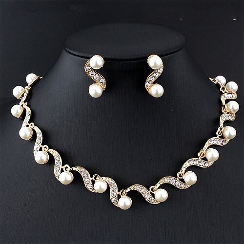 

Bridal Jewelry Sets Two-piece Suit Crystal Pearl Rhinestone 1 Necklace Earrings Women's Elegant Vintage Cute Transparent Blessed irregular Jewelry Set For Party Wedding