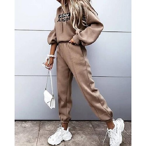 

Letter Print Drawstring Hoodie & Sweatpants Set
