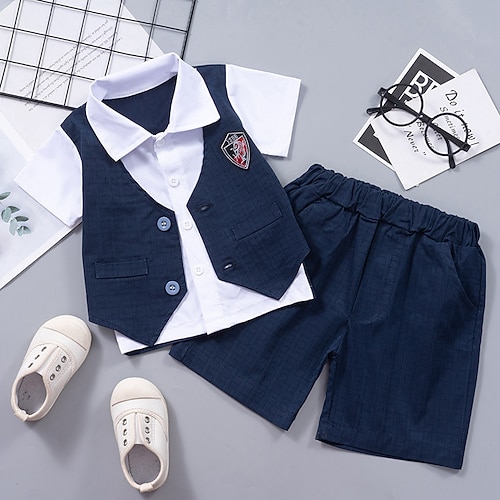 

3 Pieces Kids Boys Clothing Set Outfit Dragon Short Sleeve Ruffle Set Party Fashion Gentle Summer 1-3 Years Black Blue Army Green