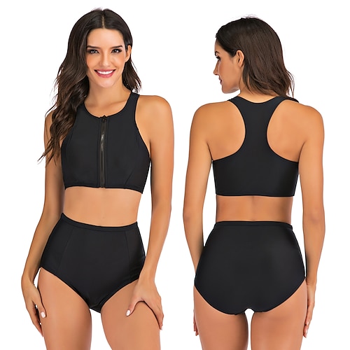 

Women's Tankini Two Piece Swimsuit Racerback Bathing Suit Solid Colored Swimwear Black Ultra Light (UL) Breathable Quick Dry Sleeveless - Swimming Surfing Water Sports Summer / Stretchy