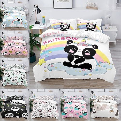 

3D-Panda-Bettbezug-Bettwäsche-Sets Bettbezug mit 1 Bettbezug oder Bettdecke, 1 Blatt, 2 Kissenbezügen für Doppelbett/Königin/König (1 Kissenbezug für Zwillinge/Einzelbetten)