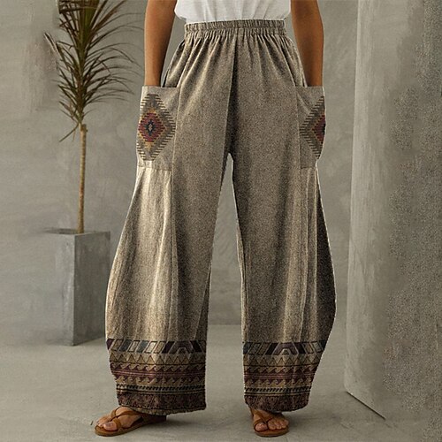 

Women's Plus Size Wide Leg Chinos Pocket Print Print Casual Chino Casual Daily Natural Ankle-Length Fall Spring Blue Gray L XL XXL 3XL