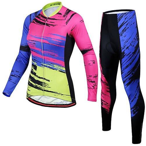 

21Grams Women's Cycling Jersey with Tights Long Sleeve Mountain Bike MTB Road Bike Cycling Rosy Pink Graffiti Bike Clothing Suit 3D Pad Breathable Quick Dry Moisture Wicking Back Pocket Polyester