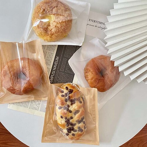 

100pcs Disposable Kraft Paper Bread Bag Oil-proof Paper Pineapple Bag Donut Packaging Bakery Snack Machine Seal Packaging Bag