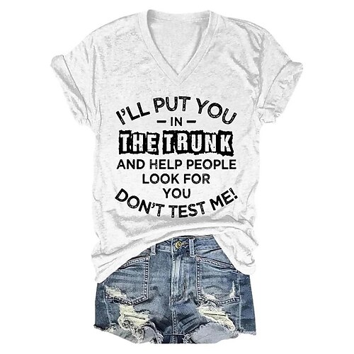 

Women's Plus Size Tops Blouse Letter Short Sleeve V Neck Streetwear Daily Going out Cotton Spring Summer Green White