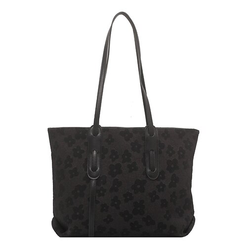 

Women's Tote Canvas Zipper Floral Print Date Going out White Black