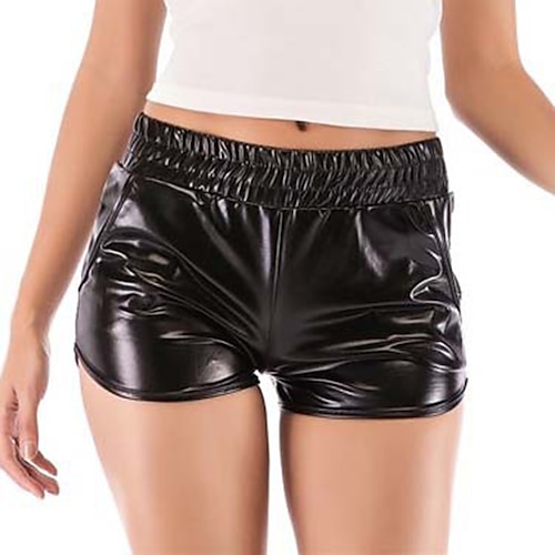 

Women's Shorts Hot Pants Faux Leather Silver Gold Black Mid Waist Fashion Casual Weekend Micro-elastic Short Comfort Plain S M L XL