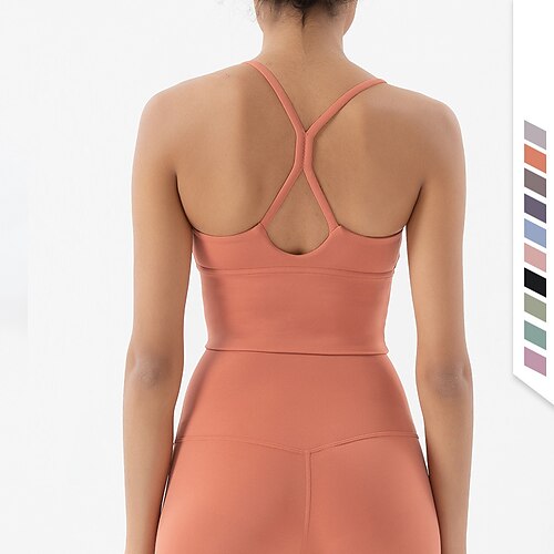 

Women's Sports Bra Medium Support Summer Open Back Removable Pad Solid Color Light Purple Violet Nylon Yoga Fitness Gym Workout Bra Top Sport Activewear Breathable Quick Dry Comfortable Stretchy Slim