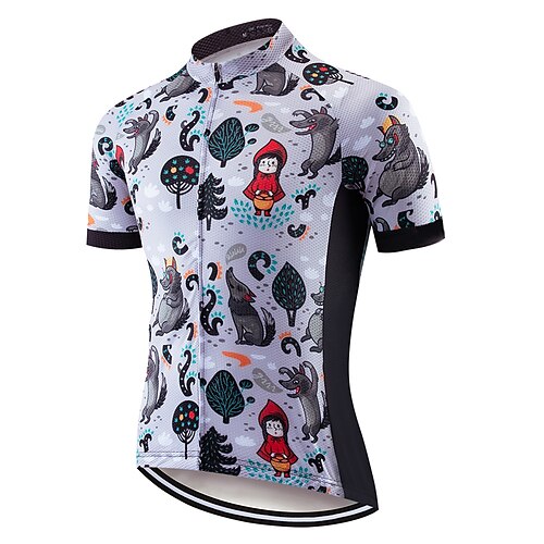 

21Grams Men's Cycling Jersey Short Sleeve Bike Top with 3 Rear Pockets Mountain Bike MTB Road Bike Cycling Breathable Quick Dry Moisture Wicking Reflective Strips Grey Animal Cartoon Polyester Spandex