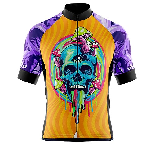 

21Grams Men's Cycling Jersey Short Sleeve Bike Top with 3 Rear Pockets Mountain Bike MTB Road Bike Cycling Breathable Quick Dry Moisture Wicking Reflective Strips Yellow Skull Polyester Spandex Sports