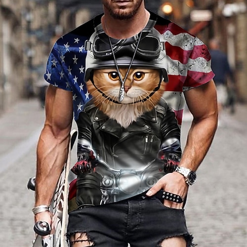 

Per uomo maglietta Animali Gatto Bandiera Girocollo Blu Stampa 3D Esterno Strada Manica corta Stampa Abbigliamento Sportivo Di tendenza Abbigliamento sportivo Informale / Estate / Primavera / Estate