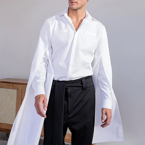 

Camisa de manga larga con botones para hombre, tops de manga larga de estilo étnico, informal, a la moda, en blanco, negro y rosa, color sólido