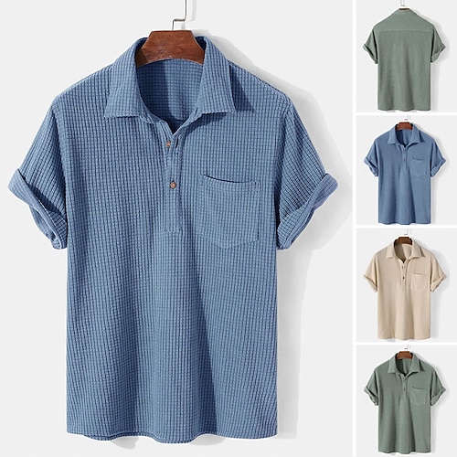 

Men's Shirt Solid Color Turndown Street Daily Button-Down Short Sleeve Tops Casual Fashion Breathable Comfortable Green Blue Khaki Summer Shirts