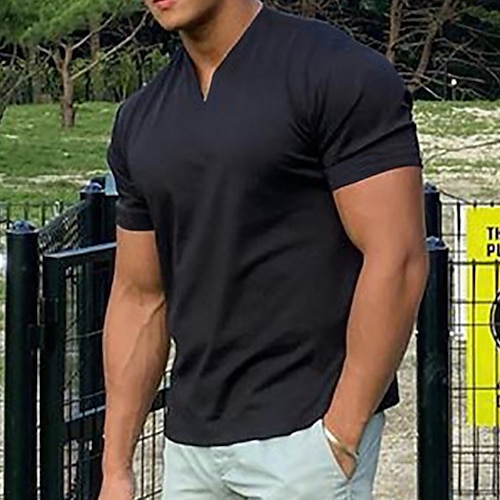  Herren T Shirt Kurzarm V Ausschnitt Sommer Einfach Sport Mode Leicht Klassicher Stil Urlaub Lässig Ferien Schwarz Weiß Rosa Top T-Shirt für Herren
