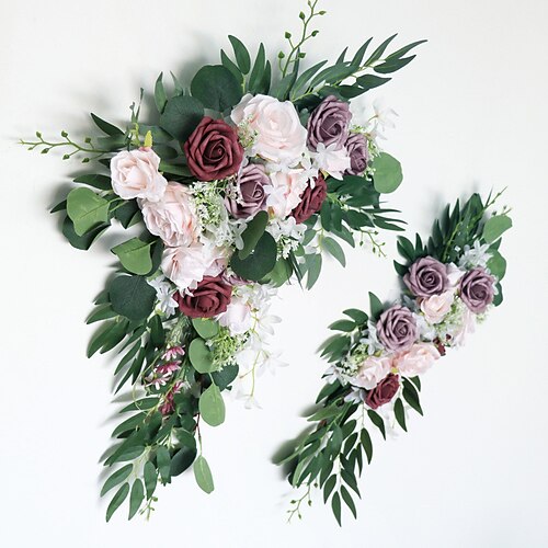 

Artificial Wedding Arch Flowers Eucalyptus Leaves Large Rose Floral Swags for Wedding Chair Sheer Drapes Arbor Wedding Ceremony and Reception