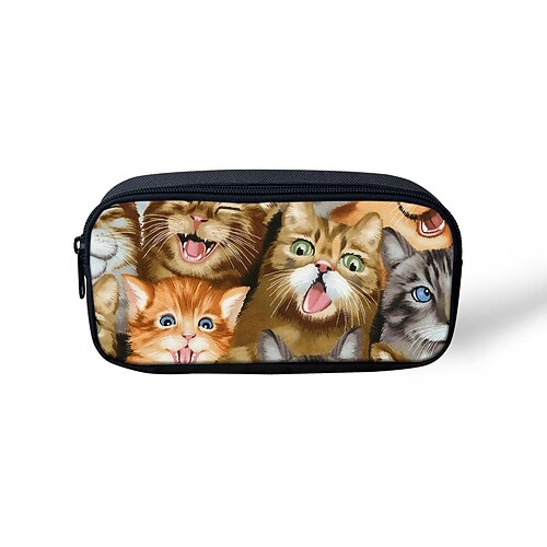 

Unisex Pencil Cases Polyester Zipper Cartoon Cat Floral Print Daily Office & Career Black