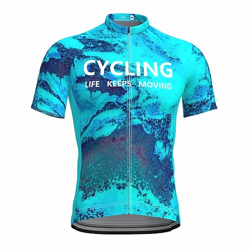 

21Grams Men's Cycling Jersey Short Sleeve Bike Top with 3 Rear Pockets Mountain Bike MTB Road Bike Cycling Breathable Quick Dry Moisture Wicking Reflective Strips Blue Graphic Polyester Spandex Sports