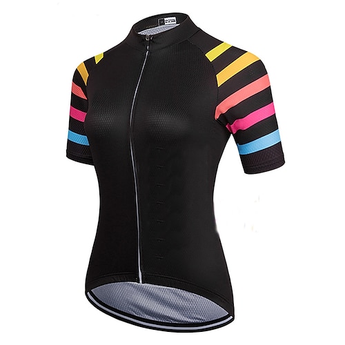 

21Grams Women's Cycling Jersey Short Sleeve Bike Top with 3 Rear Pockets Mountain Bike MTB Road Bike Cycling Breathable Quick Dry Moisture Wicking Reflective Strips Black Stripes Polyester Spandex