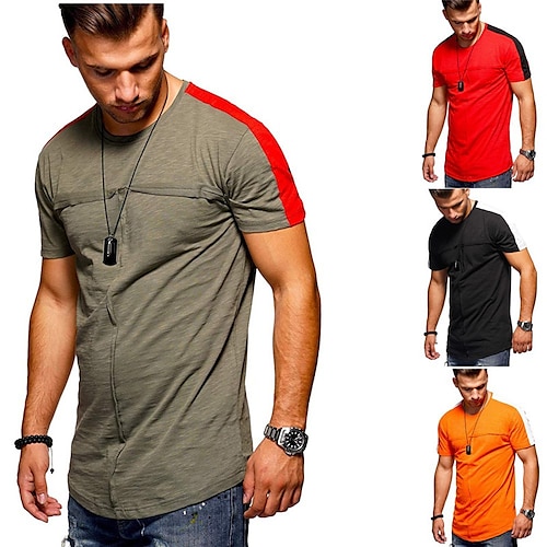 

Hombre Camiseta Bloque de color Cuello Barco Verde Ejército Naranja Rojo Negro Casual Diario Manga Corta Retazos Ropa Algodón Deportes Moda Ligeras Grande y alto / Verano