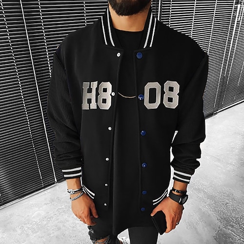 

Herren Jacke Outdoor Strasse Täglich Frühling Sommer Standard Mantel Ständer Regular Fit Atmungsaktiv Strassenmode Casual Jacken Langarm Symbol Tasche Bedruckt Schwarz Braun