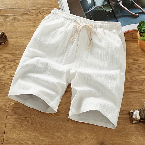 

Men's Linen Shorts Summer Shorts Beach Shorts Pocket Drawstring Plain Short Daily Linen / Cotton Blend Casual / Sporty Black White
