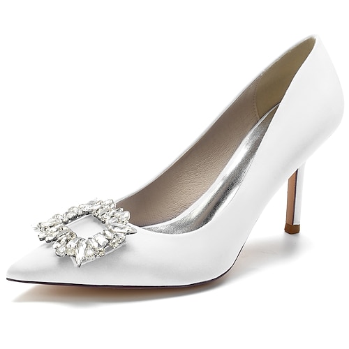 

Damen Hochzeit Schuhe Abendschuhe Hochzeit Hochzeits-Heels Brautschuhe Sommer Strass Kristall Stöckelabsatz Spitze Zehe Elegant Klassisch Süß Satin Halbschuhe Einfarbig Wein Schwarz Weiß