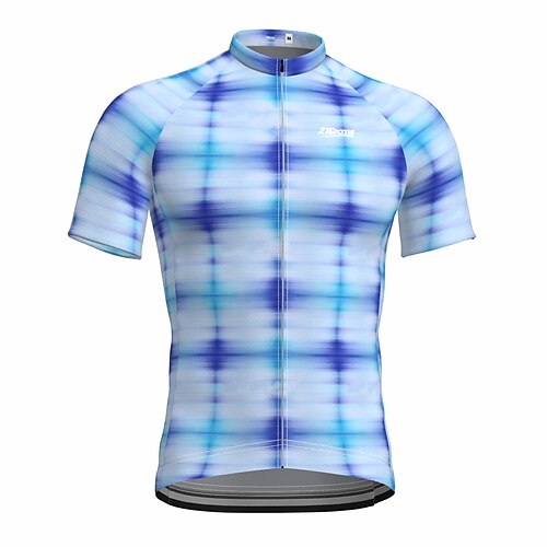 

21Grams Men's Cycling Jersey Short Sleeve Bike Top with 3 Rear Pockets Mountain Bike MTB Road Bike Cycling Breathable Quick Dry Moisture Wicking Reflective Strips Blue Plaid Checkered Polyester