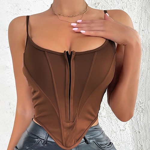 

Corset Women's Corset Tops Wedding Party Party & Evening Valentine's Day Black Brown Beige Comfortable Overbust Corset Hook & Eye Backless Tummy Control Push Up Pure Color Spring Summer