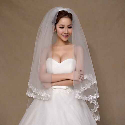 

Two-tier Sparkle & Shine / Cute Wedding Veil Elbow Veils with Appliques 39.37 in (100cm) Tulle