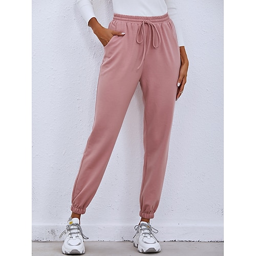 

Women's Joggers Chinos Pink Brown Apricot Mid Waist Casual / Sporty Athleisure Leisure Sports Weekend Side Pockets Micro-elastic Ankle-Length Comfort Plain S M L XL