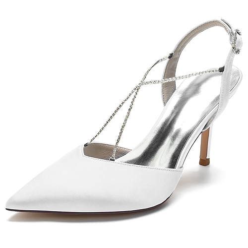 

Dame bryllup sko Pen sko Bryllup Bryllupshæler Bryllup Sandaler Sommer Rhinsten Gummi Stiletthæl Slingback-hæl Spisstå Elegant Sexy Sateng Ankel Stropp Krysstropp Ensfarget Vin Svart Hvit