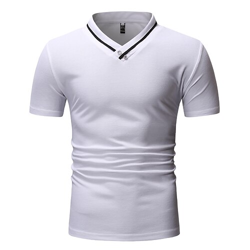 

Men's T shirt Tee Solid Color V Neck Navy Blue White Casual Holiday Short Sleeve Clothing Apparel Sports Fashion Lightweight Big and Tall / Summer / Summer