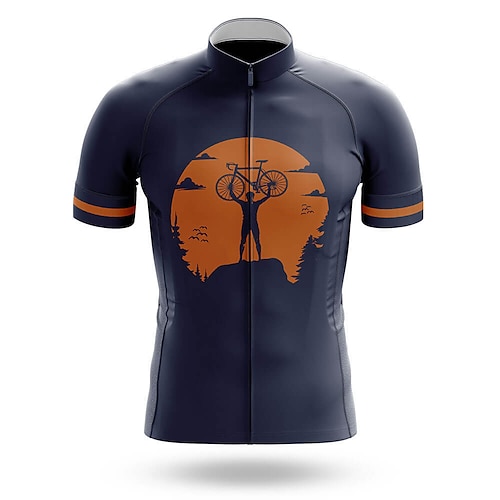 

21Grams Men's Cycling Jersey Short Sleeve Bike Top with 3 Rear Pockets Mountain Bike MTB Road Bike Cycling Breathable Quick Dry Moisture Wicking Reflective Strips Dark Navy Graphic Polyester Spandex