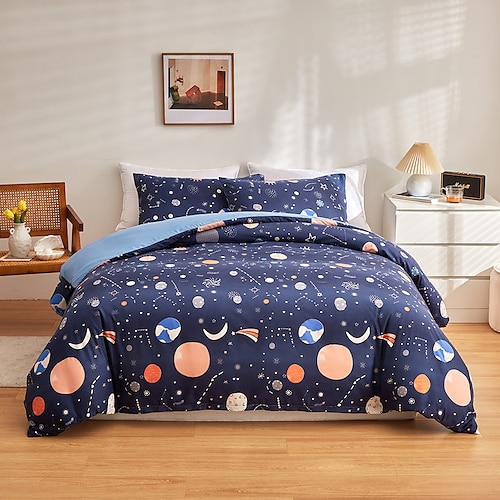 

Kids Glow in The Dark Duvet Cover Twin Blue Cartoon Stars Universe Bedding Set for Teen Boys Girls Toddler Bed Comforter Cover Child Galaxy Theme Decor Bedspreads with Zipper