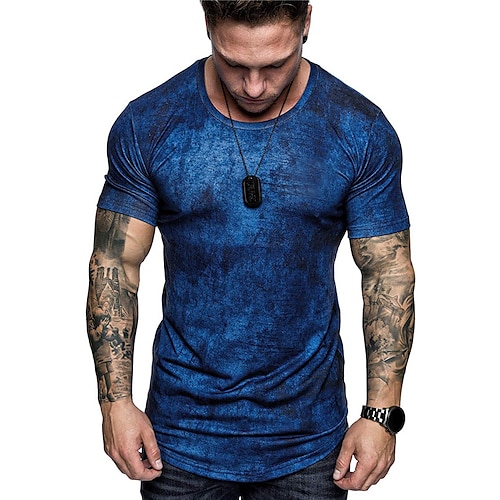 

Homens Camiseta Tintura Tie Dye Gola Redonda Azul Vermelho Azul Marinha Cinzento Preto Casual Diário Manga Curta Roupa Esportes Moda Leve Grande e Alto / Verão