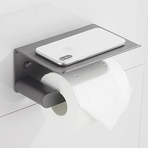 

Toilet Paper Holder with Shelf Wall Mounted,Aluminum Toilet Paper Roll Holder, Tissue Roll with Mobile Phone Storage(Grey)