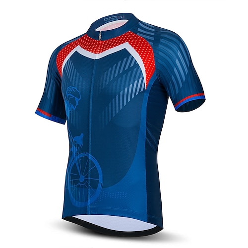 

21Grams Men's Cycling Jersey Short Sleeve Bike Top with 3 Rear Pockets Mountain Bike MTB Road Bike Cycling Breathable Quick Dry Moisture Wicking Reflective Strips Blue Graphic Polyester Spandex Sports