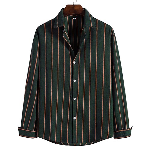 

Camisa de hombre a rayas de calle descubierta con botones casuales estampados de manga larga tops de moda casual transpirable cómodo verde militar camisas de verano