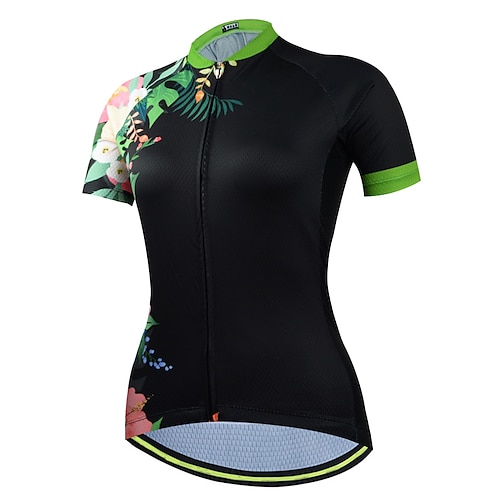 

21Grams Women's Cycling Jersey Short Sleeve Bike Top with 3 Rear Pockets Mountain Bike MTB Road Bike Cycling Breathable Quick Dry Moisture Wicking Reflective Strips Black Floral Botanical Polyester