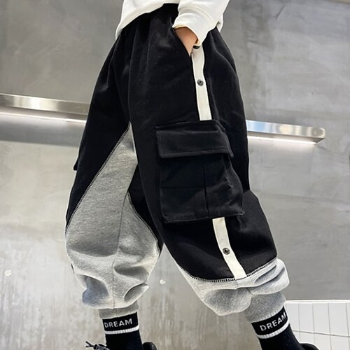 

Kids Boys Pants Color Block Active Casual Cotton 3-13 Years Fall Black