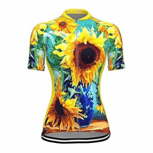 

21Grams Women's Cycling Jersey Short Sleeve Bike Top with 3 Rear Pockets Mountain Bike MTB Road Bike Cycling Breathable Quick Dry Moisture Wicking Reflective Strips Yellow Floral Botanical Polyester