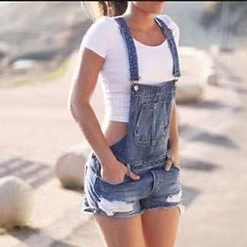 

Women's Overall Backless Pocket Solid Color Streetwear Home Daily Regular Fit Sleeveless Blue Dusty Blue Light Blue S M L Spring