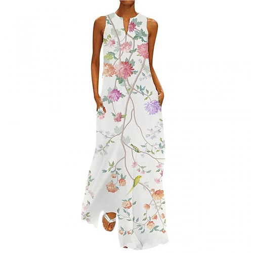 

Women's Casual Dress Long Dress Maxi Dress Green Blue Purple Sleeveless Floral Pocket Spring Summer V Neck Modern Weekend Loose Fit 2022 S M L XL XXL 3XL 4XL 5XL