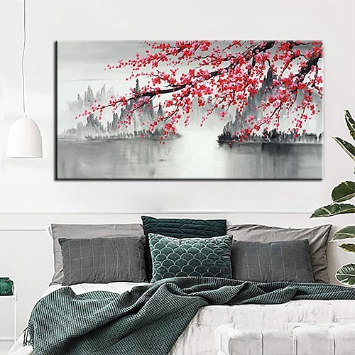 

pintura a óleo pintada à mão arte da parede abstrata flor de ameixa moderna paisagem preto e branco decoração para casa decoração moldura esticada pronta para pendurar