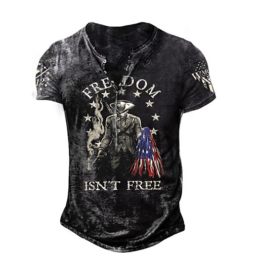 

Men's T shirt Tee Henley Shirt Letter Graphic Prints Henley Red Black 3D Print Outdoor Casual Short Sleeve Button-Down Print Clothing Apparel Lightweight Breathable Big and Tall / Summer / Summer