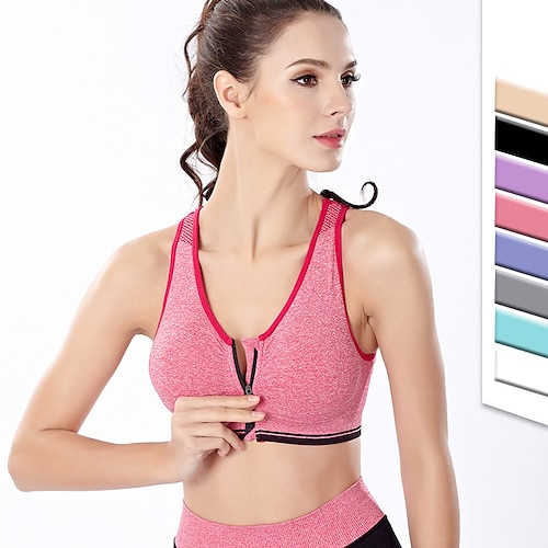 

Women's Sports Bra Medium Support Summer Open Back Removable Pad Solid Color Green Black Nylon Yoga Fitness Gym Workout Bra Top Sport Activewear Breathable Quick Dry Comfortable Stretchy Slim