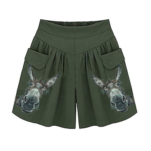 

Women's Slacks Shorts Cotton Blend Blue Army Green Khaki Mid Waist Casual / Sporty Athleisure Casual Weekend Side Pockets Print Micro-elastic Short Comfort Animal S M L XL XXL
